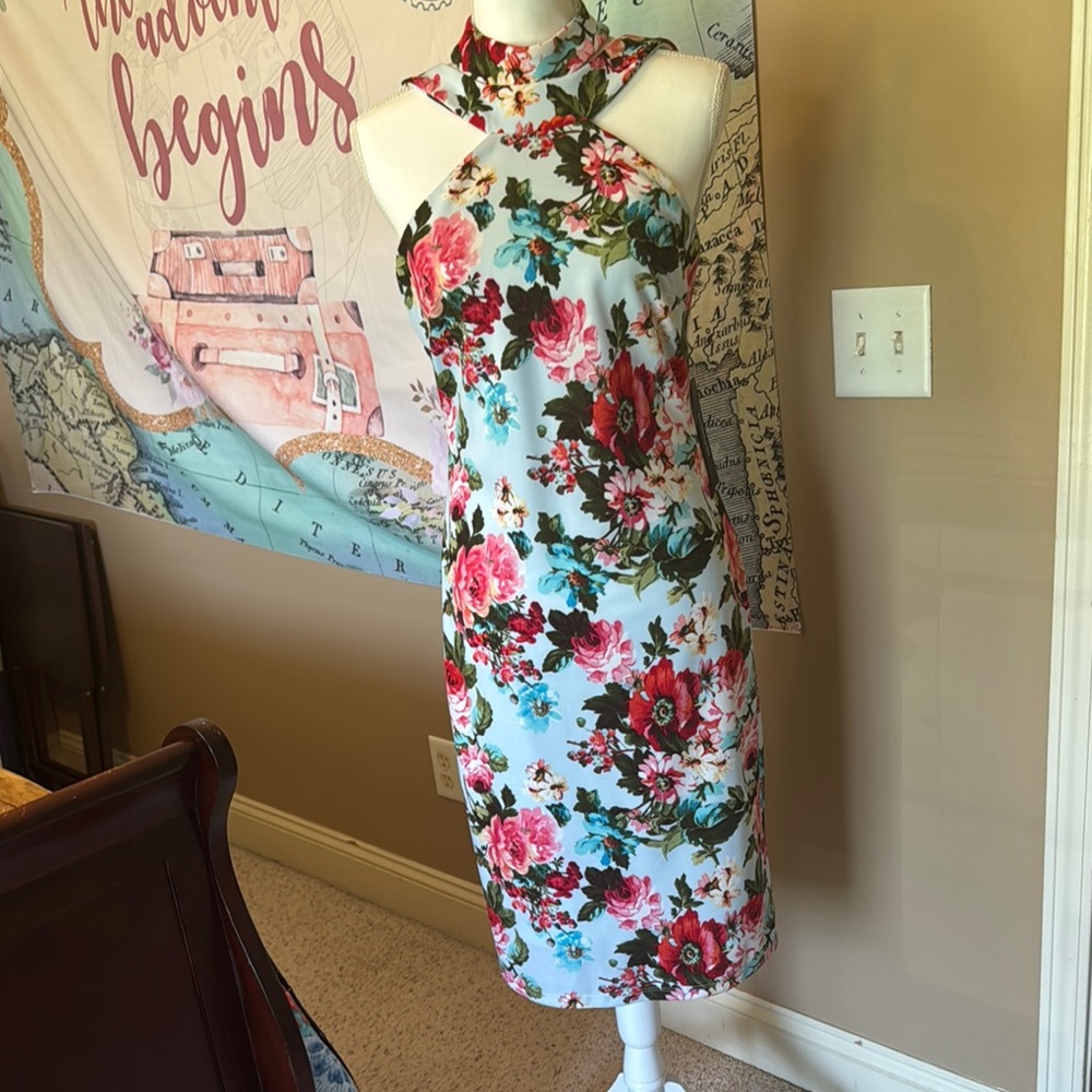 Bebe Floral Halter Neck Dress